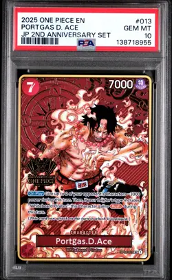 2025 ONE PIECE OP02-013 JAPANESE 2ND ANNIVERSARY SET PORTGAS D. ACE ENG PSA 10 - Image 1