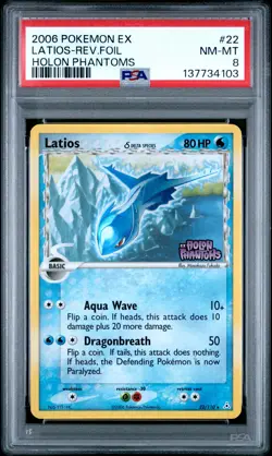 2006 POKEMON EX HOLON PHANTOMS #22 LATIOS-REVERSE FOIL PSA 8 - Image 1