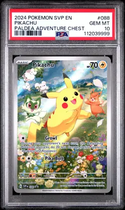 2024 POKEMON SVP EN-SV BLACK STAR PROMO PALDEA ADVENTURE CHEST PIKACHU PSA 10 - Image 1
