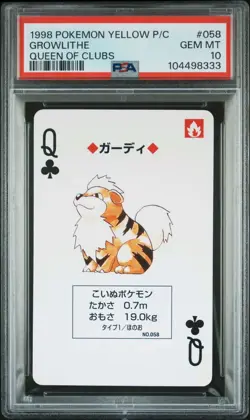 PSA 10 GEM MINT Pokemon Yellow Playing Card - Growlithe Queen of Clubs (POP 4) - Image 2