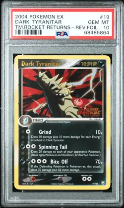 2004 POKEMON EX TEAM ROCKET RETURNS #19 DARK TYRANITAR-REVERSE FOIL PSA 10 - Image 1