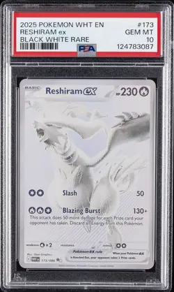 2025 POKEMON WHT EN-WHITE FLARE BLACK WHITE RARE #173 RESHIRAM EX PSA 10 - Image 1