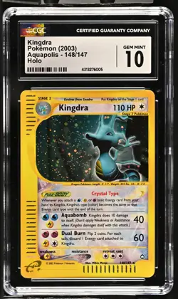 2003 Pokemon Aquapolis Kingdra Crystal Holo Secret Rare #148/147 CGC 10 Gem Mint - Image 1