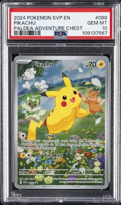 2024 POKEMON SVP EN-SV BLACK STAR PROMO PALDEA ADVENTURE CHEST PIKACHU PSA 10 - Image 1