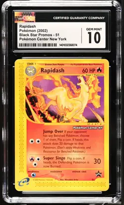 2002 POKEMON CENTER NEW YORK RAPIDASH BLACK STAR PROMO 51 CGC 10 GEM MINT - Image 1