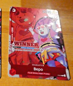 ONE PIECE ENGLISH CARD GAME PROMO HOLO CARTE BEPO WINNER P-019 EN TCG NM - Image 1