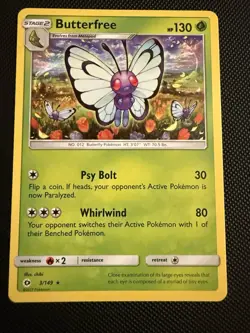 POKEMON TCG: BUTTERFREE 3/149 SUN MOON BASE SET NON HOLO RARE CARD NM - Image 1