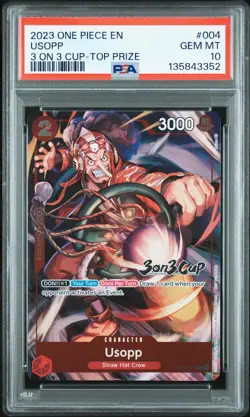2023 ONE PIECE PROMOS 3 ON 3 CUP-TOP PRIZE #004 USOPP PSA 10 - Image 1