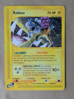 Raikou Rare Non-Holo Pokemon Card Skyridge 28/144 Vintage WOTC - Image 1