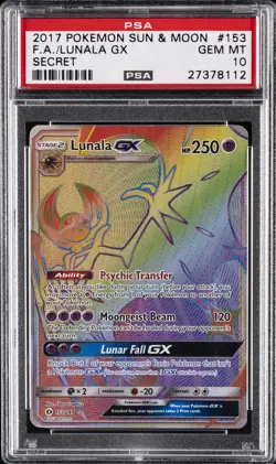 2017 POKEMON SUN & MOON SECRET #153 FULL ART/LUNALA GX PSA 10 - Image 1
