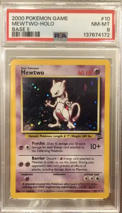 2000 Pokemon Mewtwo-Holo Base Set 2 10/130 Psa 8 - Image 1