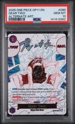 2025 ONE PIECE OP11-A FIST OF DIVINE SPEED ALTERNATE ART #080 GEAR TWO PSA 10 - Image 1