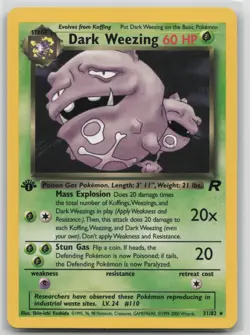 1st Edition Vintage Pokemon Card Dark Weezing (31) Rare Team Rocket 31/82 - Image 1