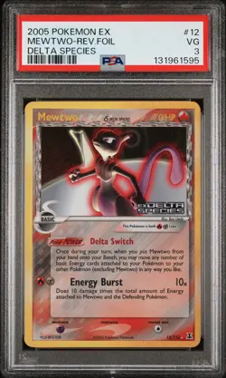 2005 POKEMON EX DELTA SPECIES #12 MEWTWO-REVERSE FOIL PSA 3 - Image 1