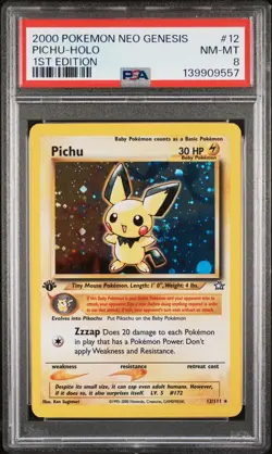 2000 POKEMON NEO GENESIS 1ST ED #12 PICHU-HOLO PSA 8 - Image 1