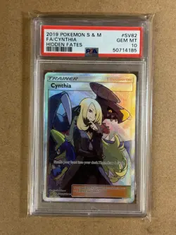 2019 POKEMON SUN & MOON HIDDEN FATES #SV82 FULL ART CYNTHIA PSA 10 ENGLISH - Image 1