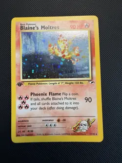 Blaine’s Moltres 1/132 Gym Heroes 1st Edition Pokemon Card Holo MP - Image 1