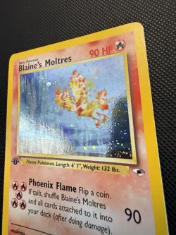 Blaine’s Moltres 1/132 Gym Heroes 1st Edition Pokemon Card Holo MP - Image 2