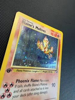 Blaine’s Moltres 1/132 Gym Heroes 1st Edition Pokemon Card Holo MP - Image 3