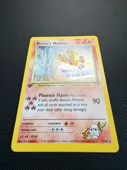 Blaine’s Moltres 1/132 Gym Heroes 1st Edition Pokemon Card Holo MP - Image 4