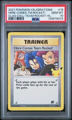 2021 POKEMON CELEBRATIONS CLASSIC COLL #15 HERE COMES TEAM ROCKET!-HOLO PSA 10 - Image 1