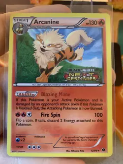 2012 Pokemon Black & White Next Destinies Arcanine Holo 12/99 Prerelease - NM #1 - Image 2