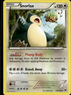Snorlax Uncommon XY - BREAKthrough 118/162 Colorless Normal Pokemon Card - Image 1