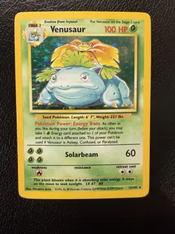 Pokemon TCG Venusaur Base Set Holo Unlimited Rare Card 15/102 MP Condition - Image 1