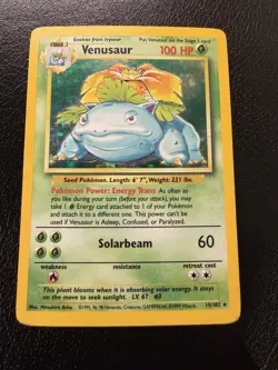 Pokemon TCG Venusaur Base Set Holo Unlimited Rare Card 15/102 MP Condition - Image 2