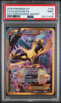 2016 POKEMON XY FATES COLLIDE PORTUGUESE-SECRET #125 FULL ART/ALAKAZAM EX PSA 9 - Image 1