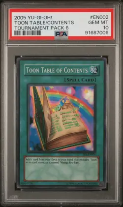 PSA 10 YuGiOh Toon Table of Contents TP6-EN002 Super Rare GEM MINT - Image 1