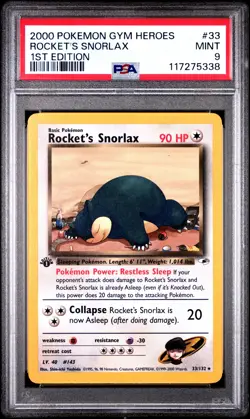 2000 POKEMON GYM HEROES 1ST EDITION #33 ROCKET'S SNORLAX PSA 9 - Image 1