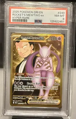 2025 POKEMON DRI EN-DESTINED RIVALS HYPER RARE TEAM ROCKET'S MEWTWO EX PSA 8 - Image 1