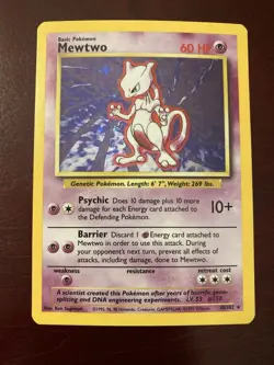 Mewtwo 10/102 Base Set Unlimited Holo Rare 1999 Pokemon TCG Card NM/LP - Image 1