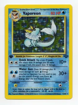 Pokemon TCG Vaporeon 1st Edition Holo Card 12/64 Jungle NM-/LP+ - Image 1