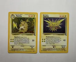 🔥1999 Fossil Holo Lot Zapdos 15/62 + Raichu 14/62 WOTC Pokemon Card TCG NM Mint - Image 1
