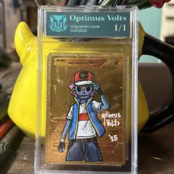 Pokemon Ash Ketchum Vmax HP 5000000 Gold Foil Card Hand Painted Custom Sketched - Image 1