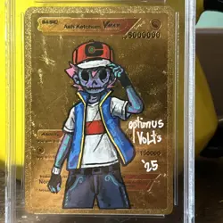 Pokemon Ash Ketchum Vmax HP 5000000 Gold Foil Card Hand Painted Custom Sketched - Image 2