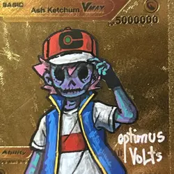 Pokemon Ash Ketchum Vmax HP 5000000 Gold Foil Card Hand Painted Custom Sketched - Image 3