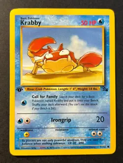 Krabby 51/62 1st Edition Fossil - Common - WOTC Pokemon Card Near Mint - Image 1
