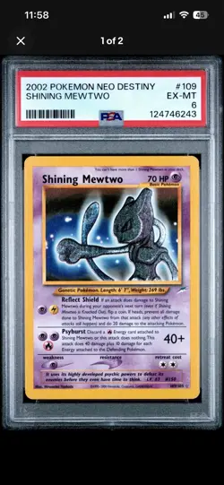 Pokemon Shining Mewtwo Holo 109/105 Neo Destiny 2002 PSA 6 - Image 1