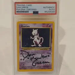 Pokemon Mewtwo Base Set 2 10/130 Holo Rare Autographed PSA Dan Green 60 HP EN - Image 1