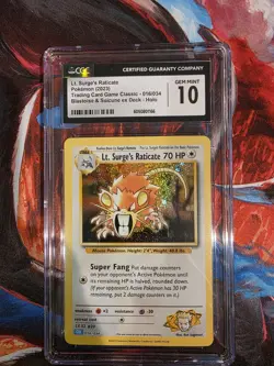 Lt. Surge's Raticate 016/034 Trading Card Game Classic Holo CGC 10 - Image 1