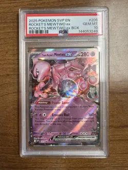 2025 POKEMON SVP EN-SV BLACK STAR PROMO #205 TEAM ROCKET'S MEWTWO EX PSA 10 #205 - Image 1
