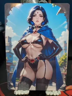 1/1 Only 1 Made Raven Teen Titans Goth City Custom Waifu 2026 Card 5x3.5 Size - Image 1