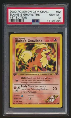 PSA 10 Pokemon Gym Challenge 1st Edition Blaine's Growlithe 62/132 GEM MINT! - Image 1