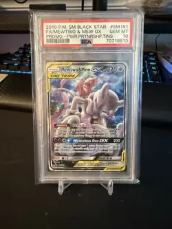 Pokemon S&M Sun and Moon Black Star Promo SM191 Mewtwo Mew GX Tag Team PSA 10 - Image 1