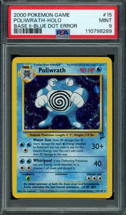 2000 Pokemon Poliwrath 015/130 Base Set 2 Holo BLUE DOT ERROR PSA 9 POP 2 SWIRL! - Image 1