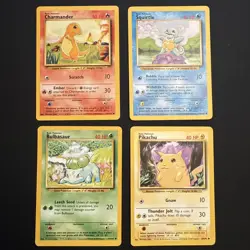 Pokemon Starters - Pikachu, Charmander , Squirtle and Bulbasaur Base Set 1999 - Image 1