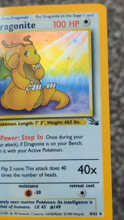 Dragonite 4/62 Fossil Holo Pokemon TCG Vintage Card - Image 2